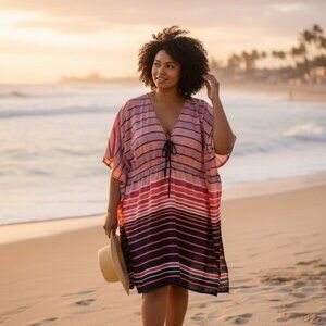 Michael Kors Striped Red, White, Blue Sheer Cover Up Swimwear Size Medium